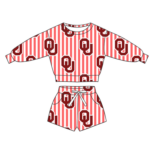 ( Moq 5 ) Baby Girls Kids Long Sleeves Shirt Pockets Shorts Team Set Clothes