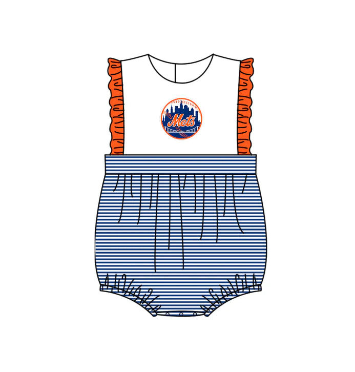 ( Moq 5 ) Sibling Baby Girls Infant Sleeveless Blue Stripes Team Bubble Romper