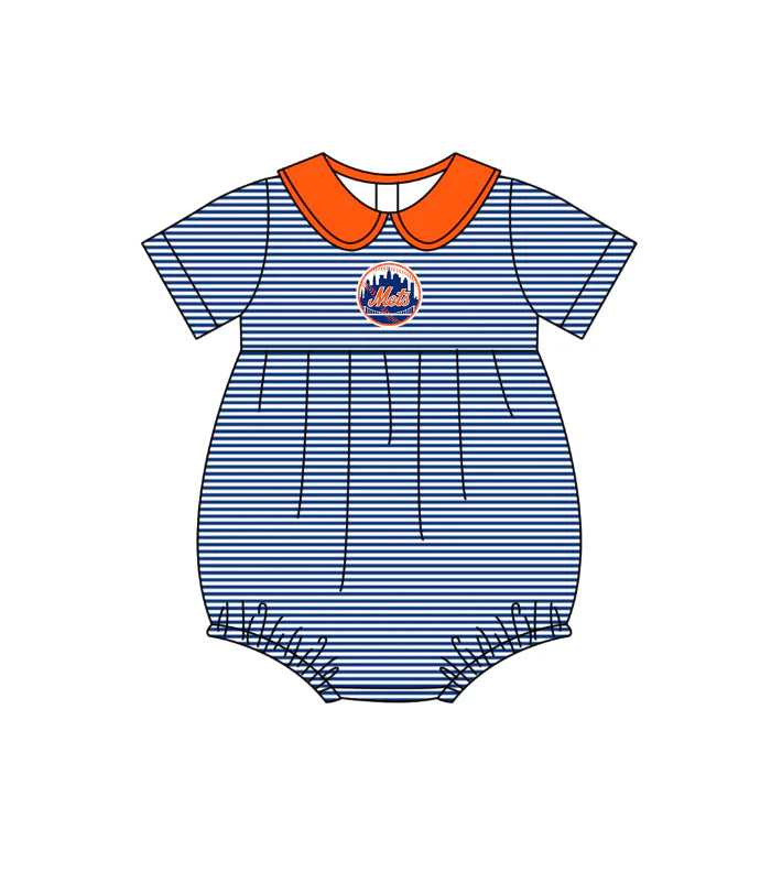 ( Moq 5 ) Sibling Baby Girls Infant Short Sleeves Blue Stripes Team Bubble Romper
