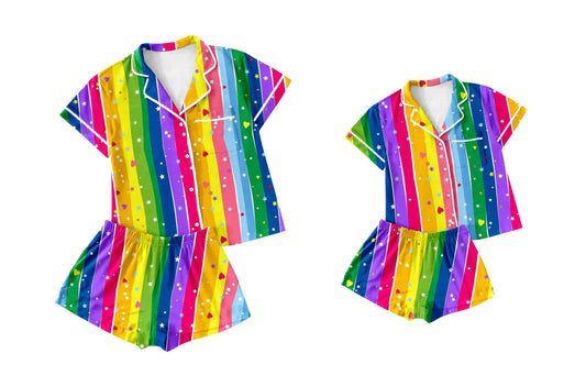 Baby Girl Adult Women Hearts Colorful Stripes Sibling Pajamas Set ( Moq 5 Each Style ) 1.11