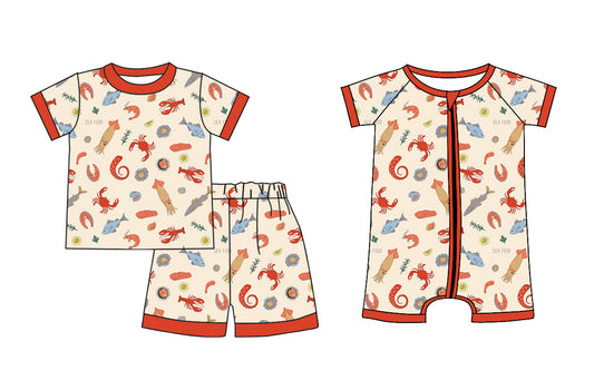 Baby Boy Short Sleeves Sea Animals Sibling Romper Set ( Moq 5 Each Style ) 12.24