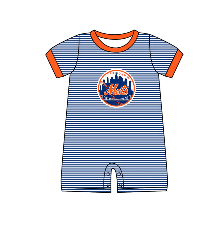 ( Moq 5 ) Sibling Baby Boys Infant Short Sleeves Baseball Blue Stripes Team Romper