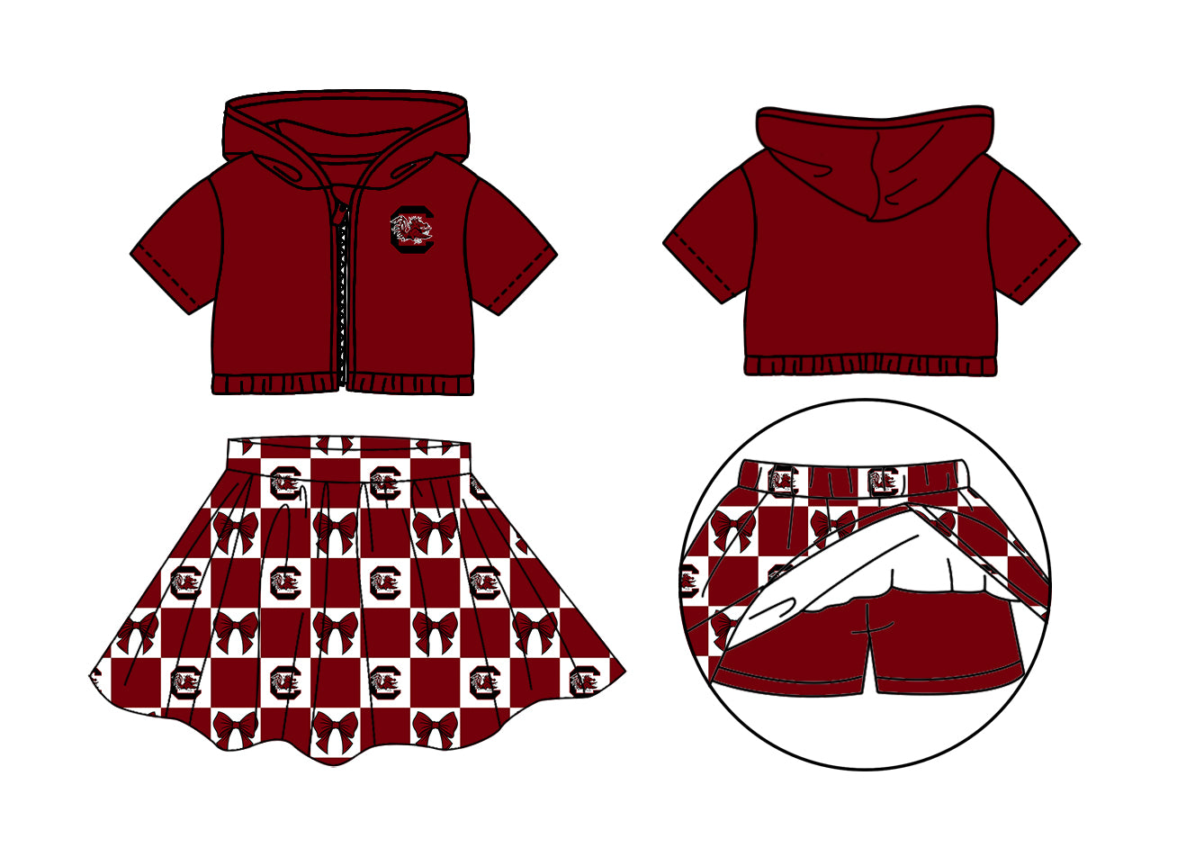 ( Moq 5 Each Style ) Baby Girls Kids Toddler Chicken Hoodie Zipper Tops Bows Shorts Skirt Team Set