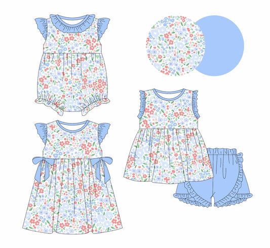 Baby Girl Floral Blue Sibling Romper Dress Set ( Moq 5 Each Style ) 12.31