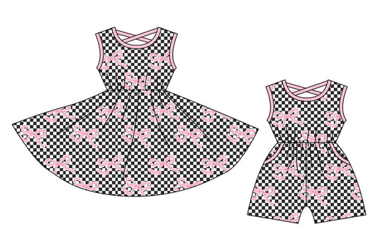 Baby Girl Bows Checked Sibling Dress Pockets Jumpsuit ( Moq 5 Each Style ) 3.12