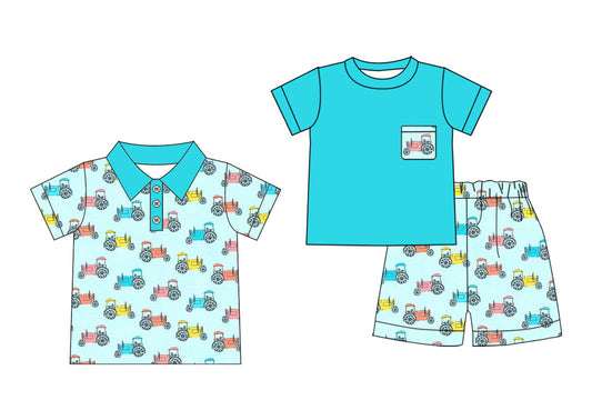 ( Moq 5 Each Style ) Baby Boy Short Sleeves Tractors Farm Sibling Shirt Set 3.31
