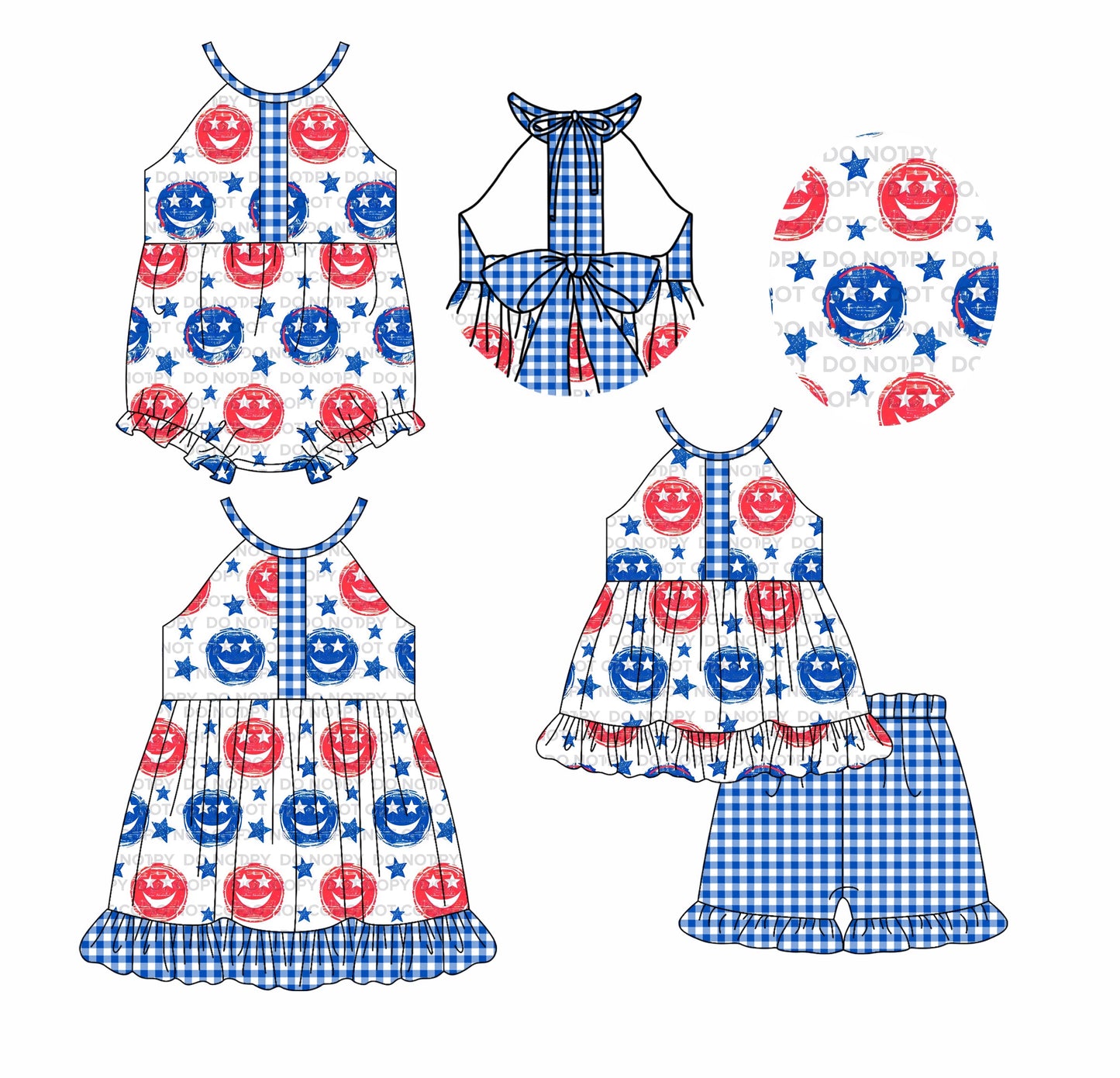 Baby Girl July 4th Smile Stars Sibling Romper Dress Set ( Moq 5 Each Style ) 2.20