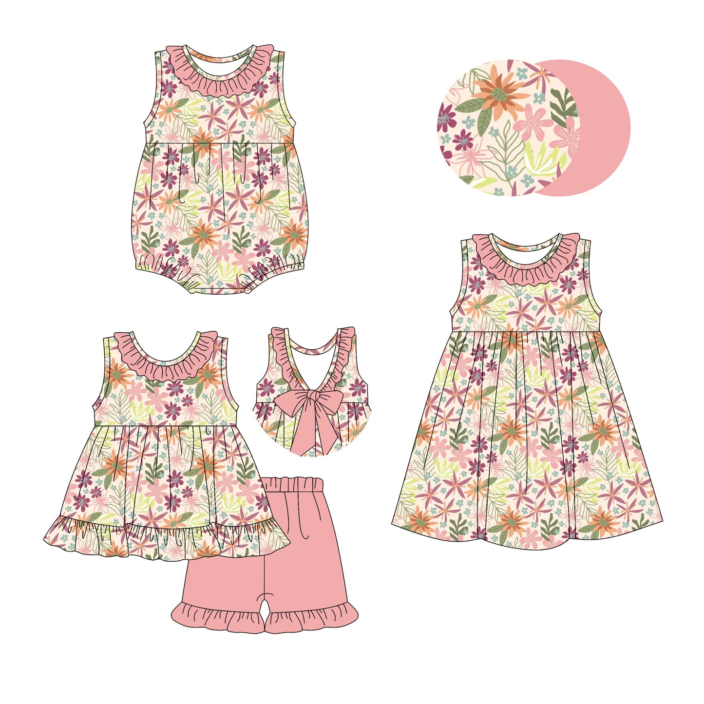 Baby Girl Sleeveless Ruffle Flower Sibling Romper Dress Set ( Moq 5 Each Style ) 3.3