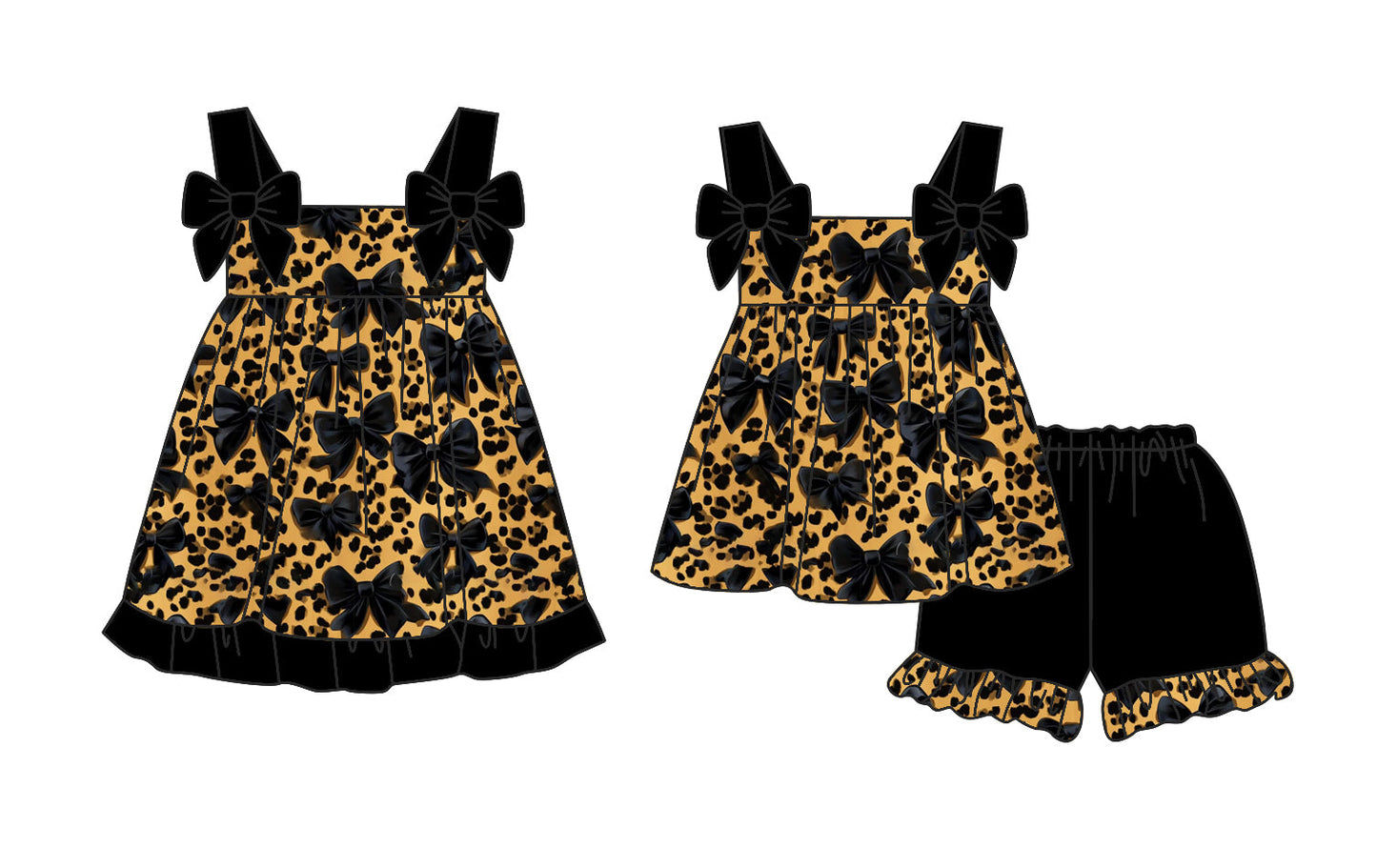 Baby Girl Straps Bows Leopard Sibling Dress Set ( Moq 5 Each Style ) 2.24
