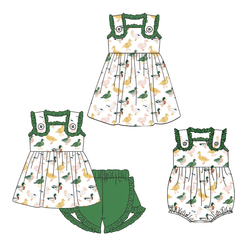 ( Moq 5 Each Style ) Sibling Baby Girls Kids Ducks Romper Dress Set Summer Clothes