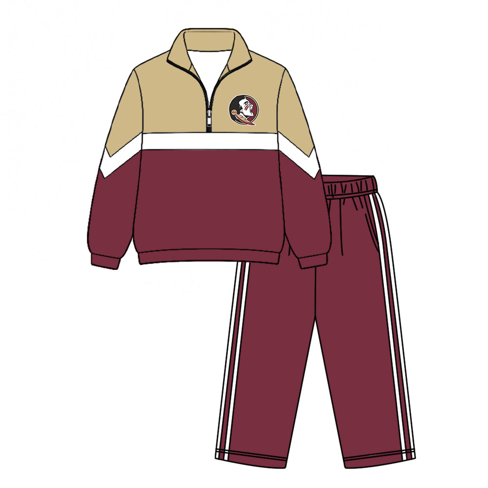 ( Moq 5 ) Baby Boys Kids Long Sleeves Zipper Pullover Shirt Pants Team Clothes Set