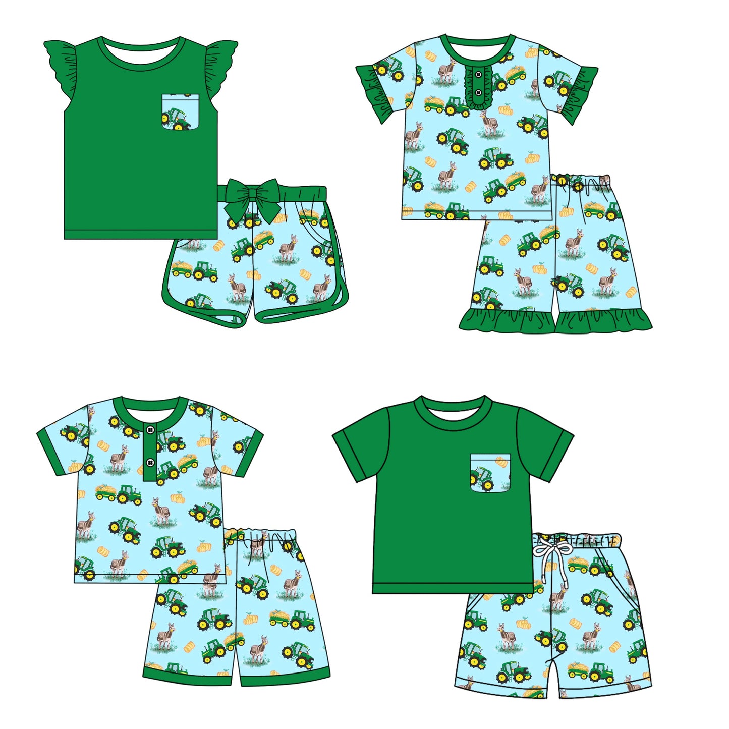 Baby Boy Girl Short Sleeves Farm Trucks Sibling Set ( Moq 5 Each Style ) 12.17