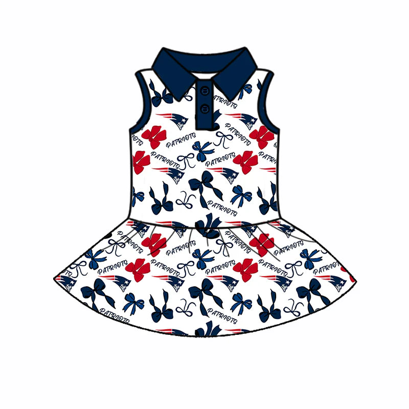 ( Moq 5 each style ) Baby Girl Toddler Team Red Blue Bows Sibling Skort Dress Set 6.4