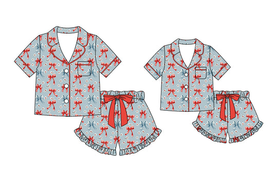 ( Moq 5 Each Style ) Baby Girl Adult Women Bows Flower Shirt Shorts Sibling Mommy And Me Family Pajamas Sets