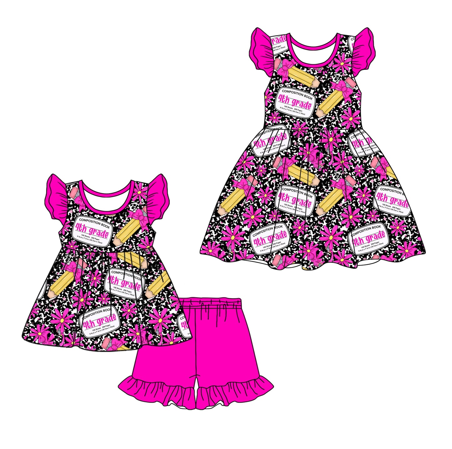 Baby Girl Back To School Pencil Flower Bows Sibling Dress Set ( Moq 5 Each Style ) 12.30