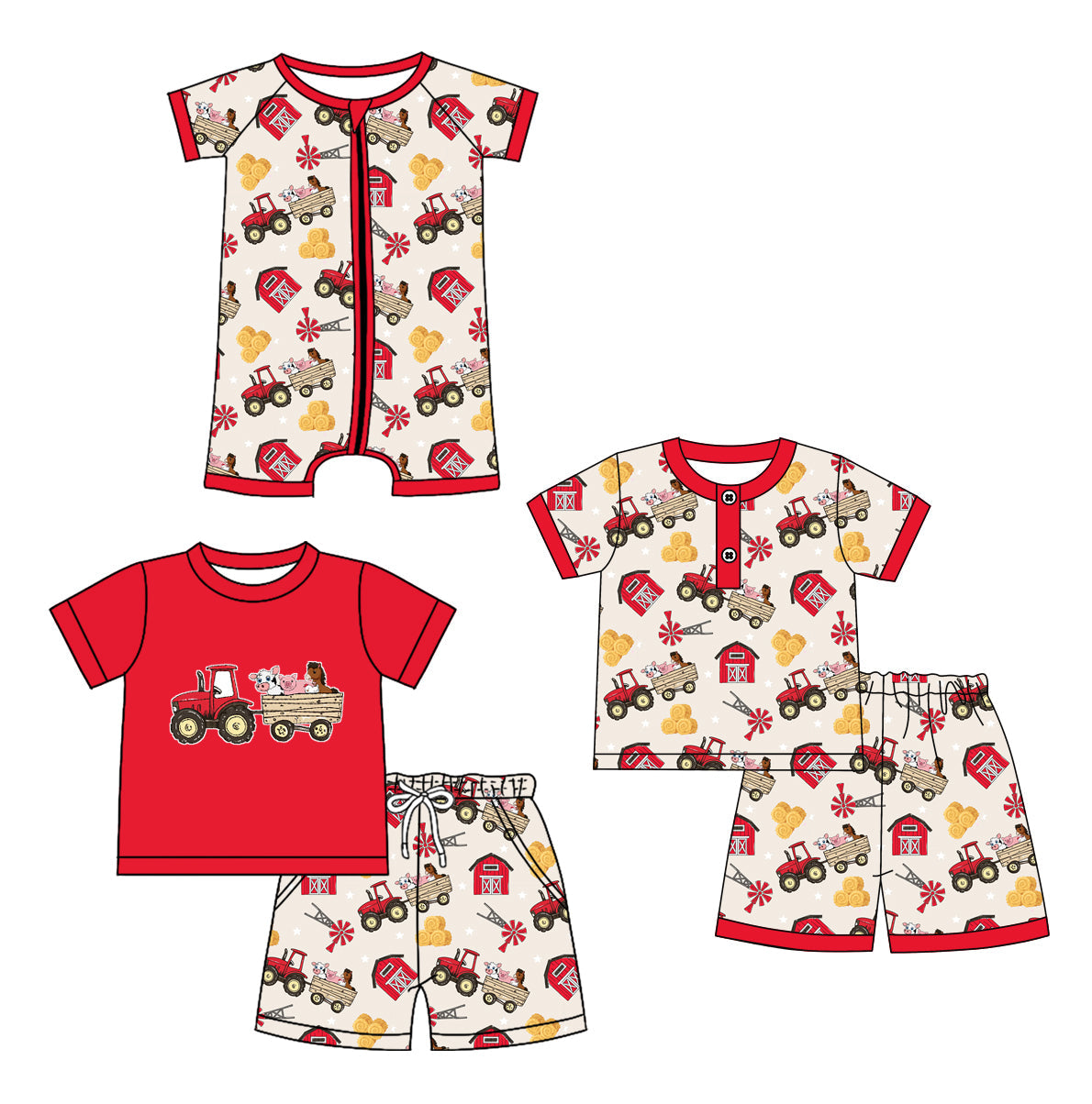 Baby Boy Short Sleeves Farm Sibling Romper Set ( Moq 5 Each Style ) 12.21