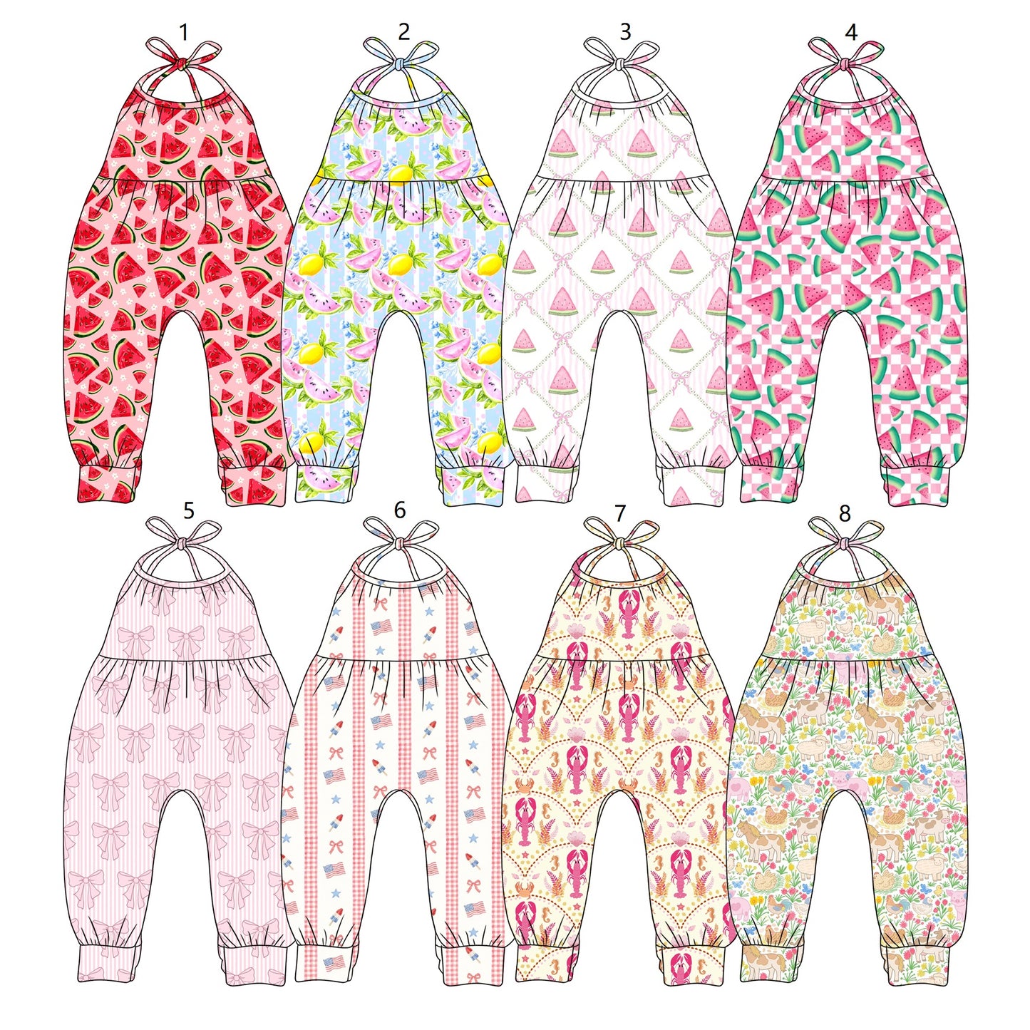 ( Moq 5 Each Style ) Sibling Baby Girls Toddler Halter Summer Jumpsuits