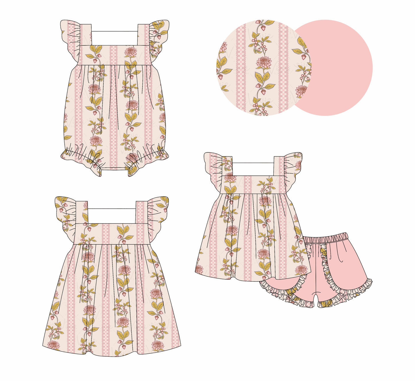 Baby Girl Short Sleeves Flower Sibling Romper Dress Set ( Moq 5 Each Style ) 4.3