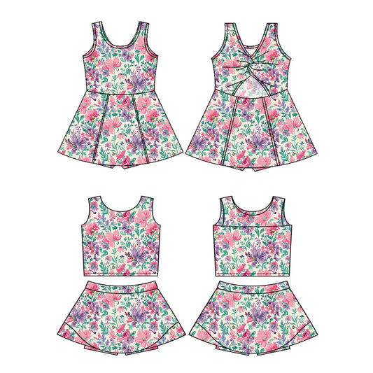 ( Moq 5 Each Style ) Baby Girl Sleeveless Flower Sibling Skorts Dress Set 3.27