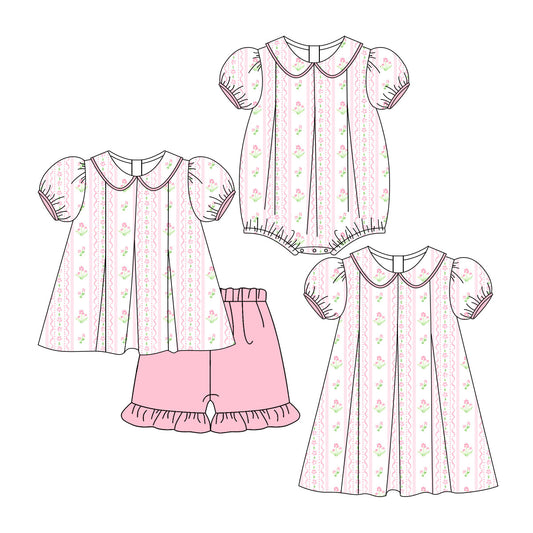 Baby Girl Short Sleeves Floral Sibling Pink Romper Dress Set ( Moq 5 Each Style ) 3.6