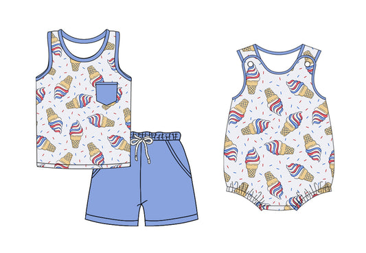 ( Moq 5 Each Style ) Baby Boy Sleeveless 4th Of July Sibling Romper Set 4.17