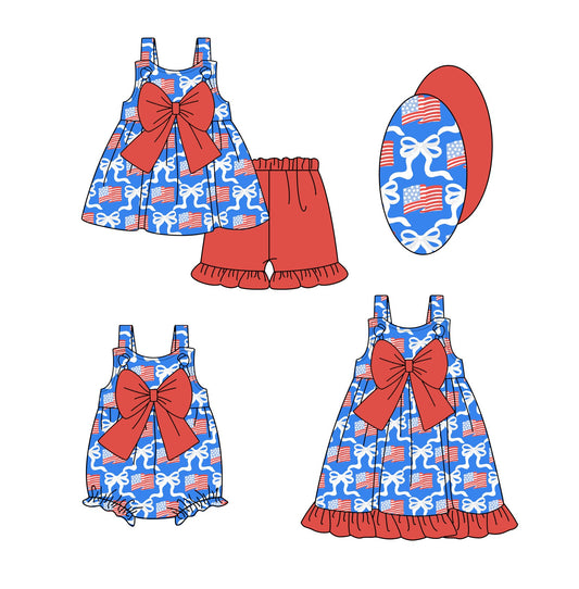 Baby Girl July Flags Bows Sibling Romper Dress Set ( Moq 5 Each Style ) 1.10