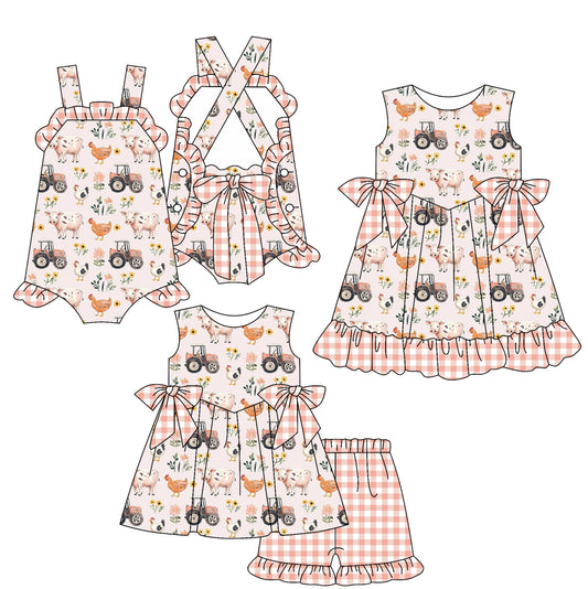 Baby Girl Farm Animals Tractors Flower Sibling Romper Dress Set ( Moq 5 Each Style ) 3.22