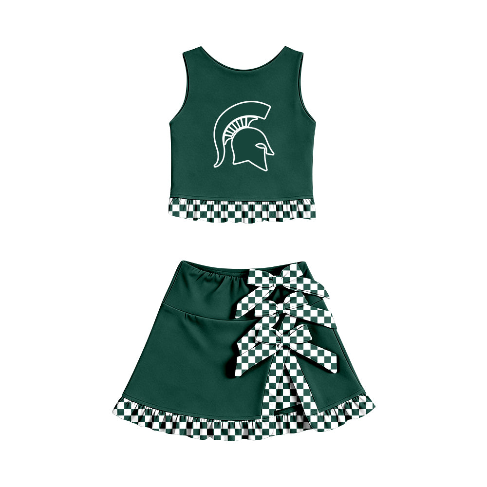 ( Moq 5 ) Baby Girls Kids Sleeveless Vest Bows Skirt Shorts Team Set Cheer Clothes