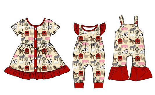 ( Moq 5 Each Style ) Baby Girls Kids Farm Animals Sibling Summer Romper Dress Jumpsuit
