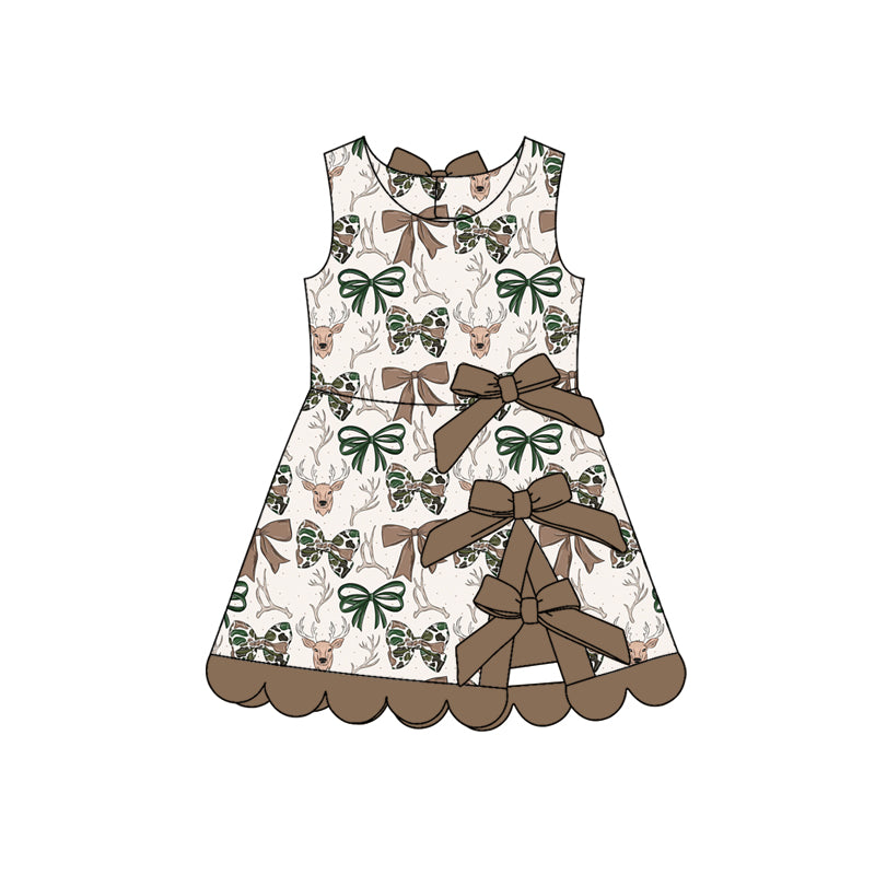 ( Moq 5 ) Preorder Baby Girls Kids Deer Bows Yoga Active Scallop Dress Hunting Clothes