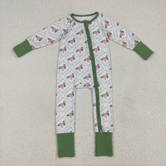 Baby Girl Toddler Long Sleeves Ducks Green Zipper Green Romper RTS