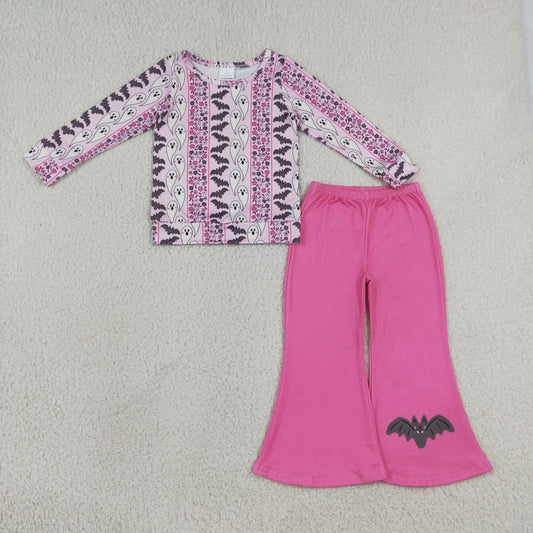 Baby Girls Kids Long Sleeves Ghosts Bats Shirt Bell Pants Halloween Set Clothes RTS