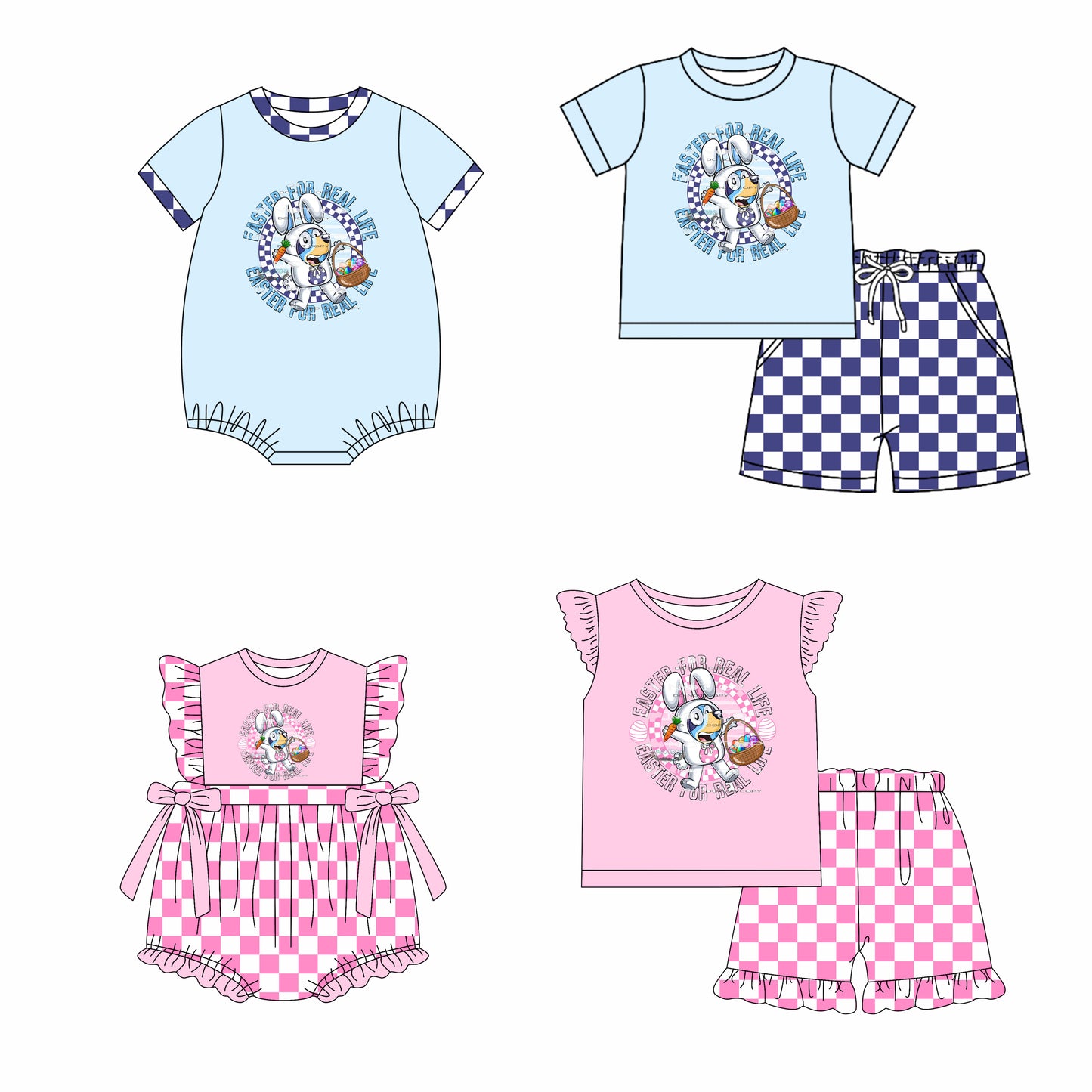 Baby Boy Girl Short Sleeves Easter Dogs Sibling Romper Clothes Set ( Moq 5 Each style )12.4
