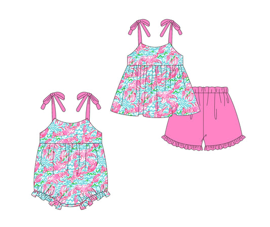 Baby Girl Straps Crawfish Sibling Romper Set ( Moq 5 Each Style ) 2.10