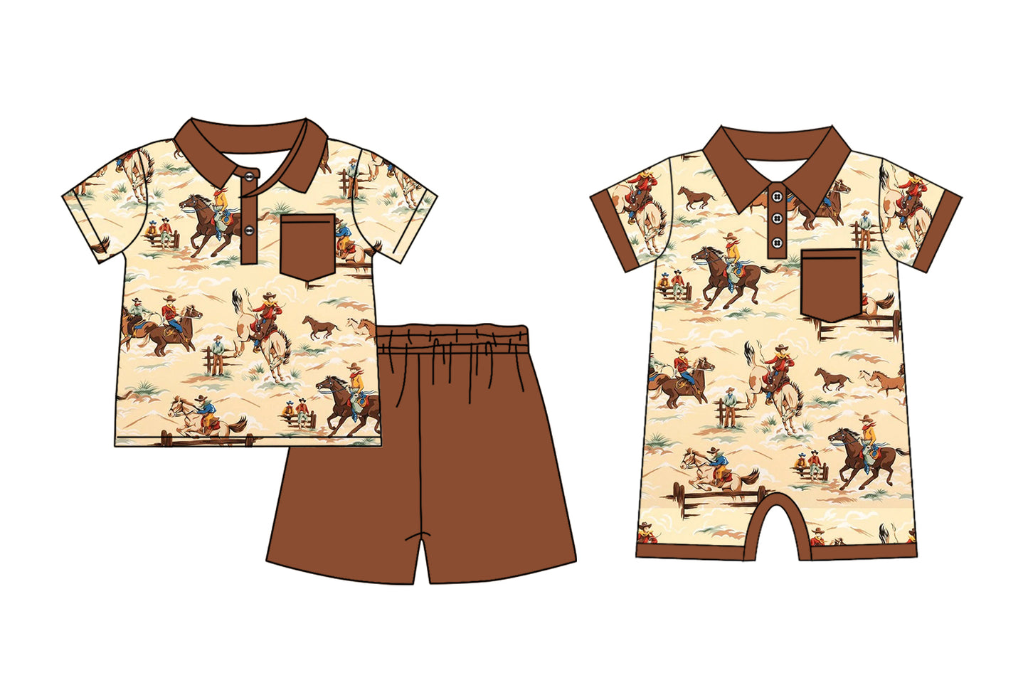 Baby Boy Short Sleeves Western Rodeo Sibling Romper Clothes Set ( Moq 5 Each Design )11.26