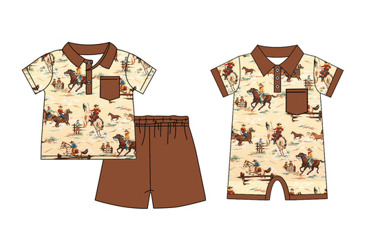 Baby Boy Short Sleeves Western Rodeo Sibling Romper Clothes Set ( Moq 5 Each Design )11.26