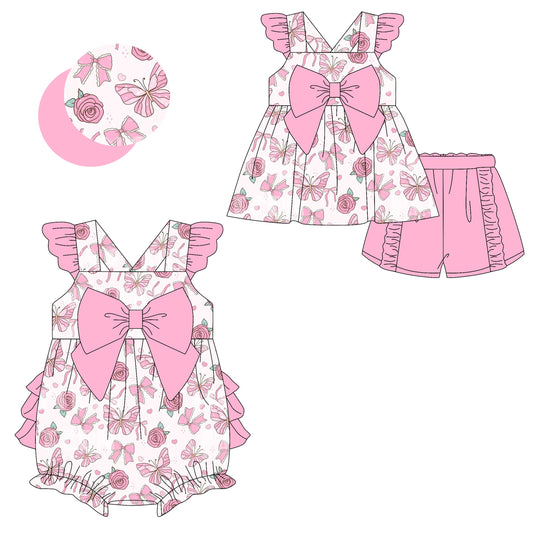 Baby Girl Short Sleeves Flower Bows Sibling Romper Set ( Moq 5 Each Style ) 2.10