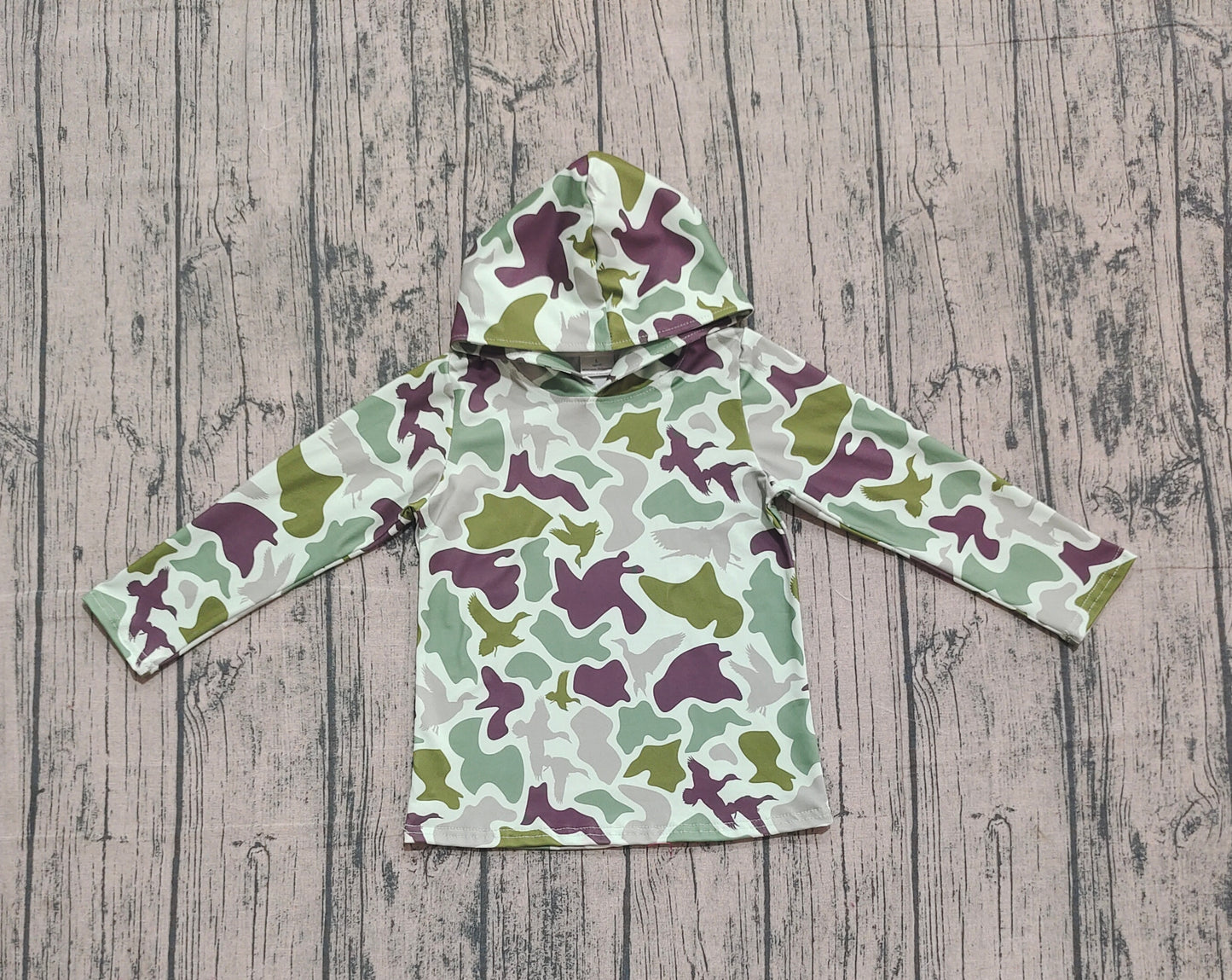 Boys Kids Long Sleeves Green Camo Hoodie  Pullover Shirt RTS