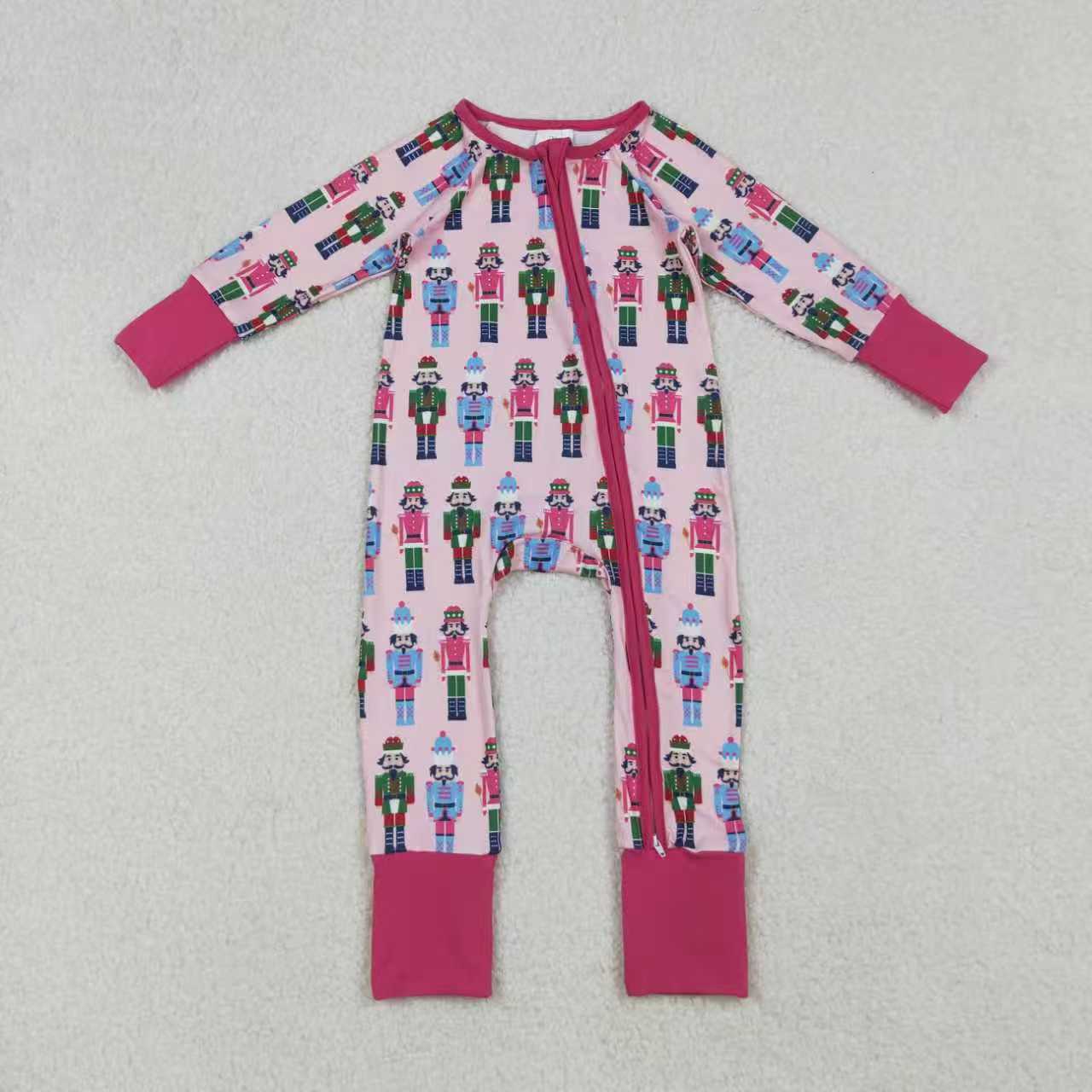 Sibling Boys Girls Long Sleeves Soldier Christmas Pajamas Zipper Romper Set Clothes RTS