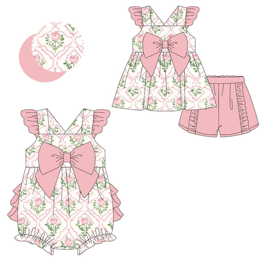 Baby Girl Short Sleeves Flower Bows Sibling Romper Set ( Moq 5 Each Style ) 2.10