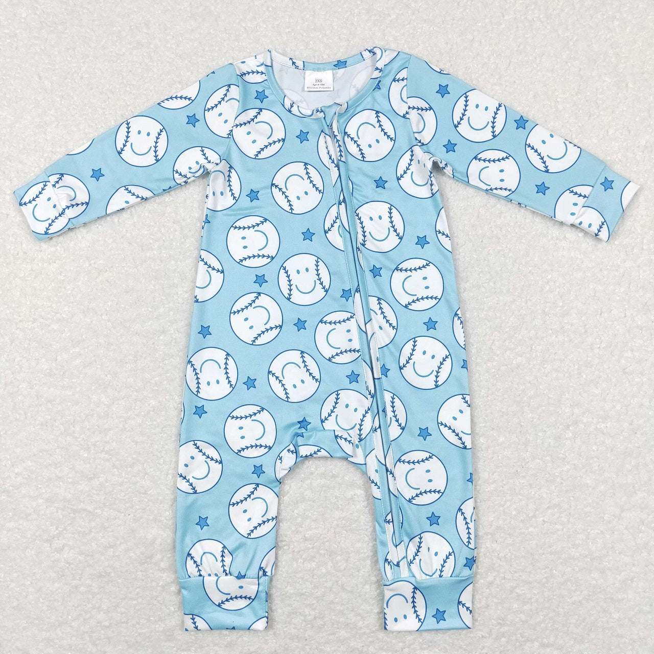 LR0824 Baby Boy Long Sleeves Baseball Blue One Piece Romper