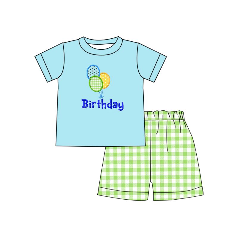Moq 3 Pre-order BSSO0428 Baby Boy Birthday Balloon Tops Plaid Shorts Summer Set