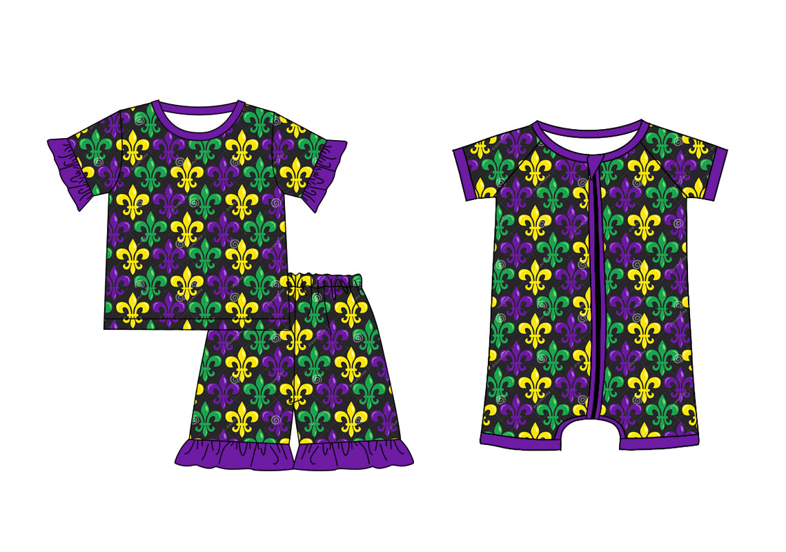 Baby Girl Short Sleeves Mardi Gras Sibling Romper Clothes Set ( Moq 5 Each style ) 12.4