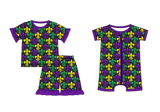 Baby Girl Short Sleeves Mardi Gras Sibling Romper Clothes Set ( Moq 5 Each style ) 12.4