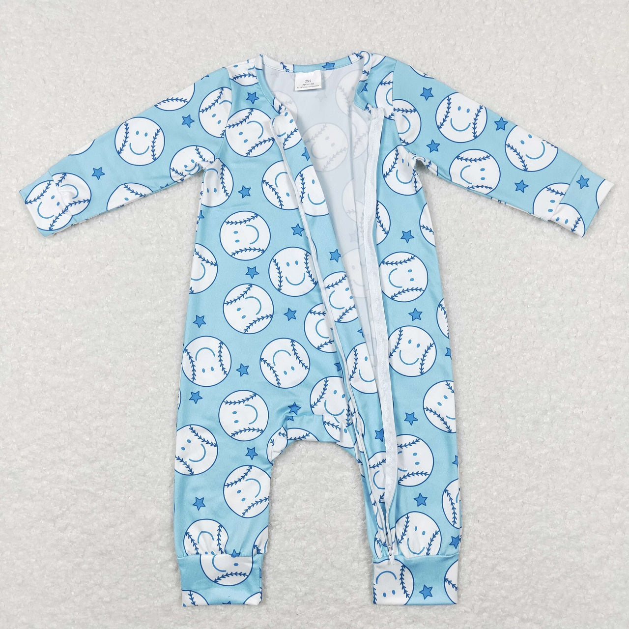 LR0824 Baby Boy Long Sleeves Baseball Blue One Piece Romper