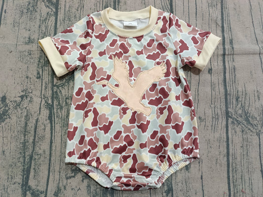 ( No moq ) Preorder Baby Boys Short Sleeves Embroidery Duck Camo Pattern Bubble Romper