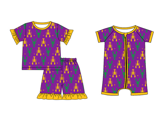 Baby Girl Short Sleeves Mardi Gras Crawfish Sibling Romper Clothes Set ( Moq 5 Each style ) 12.4