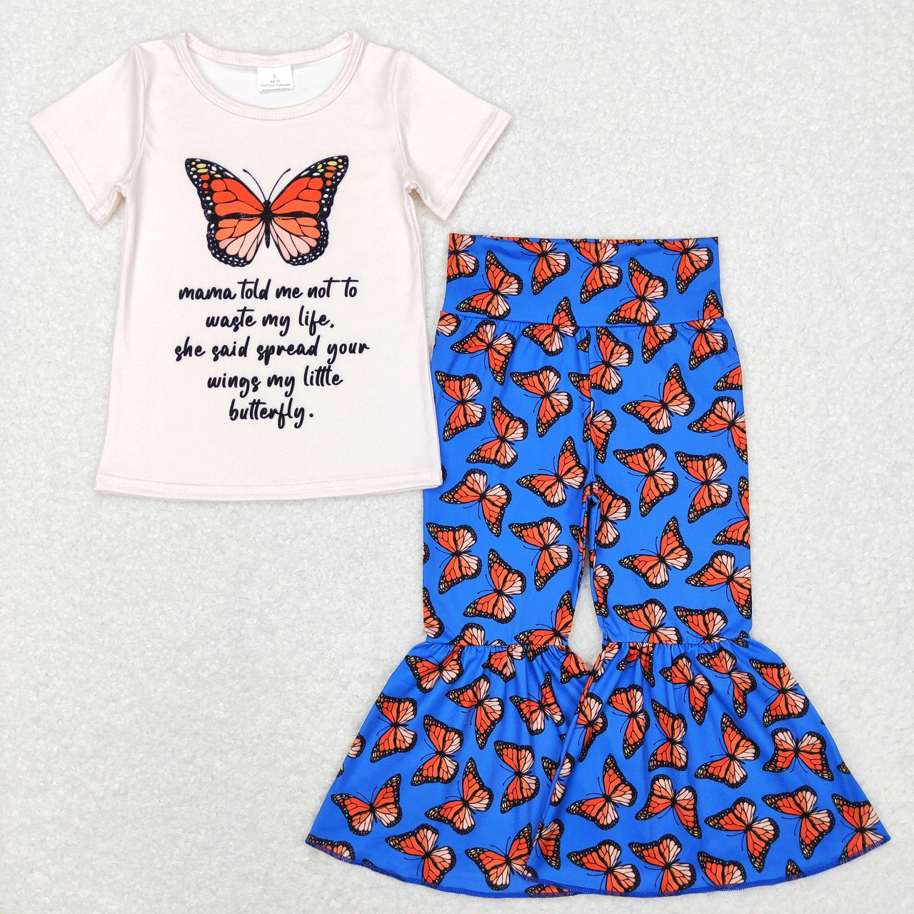 GSPO0954 Mama's Girl Short Sleeves Shirt Butterfly Bell Pants Set