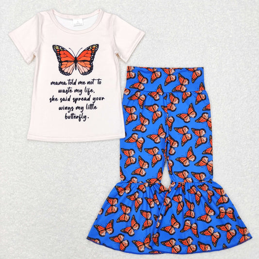GSPO0954 Mama's Girl Short Sleeves Shirt Butterfly Bell Pants Set