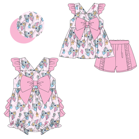 Baby Girl Short Sleeves Dogs Bows Sibling Romper Set ( Moq 5 Each Style ) 2.10